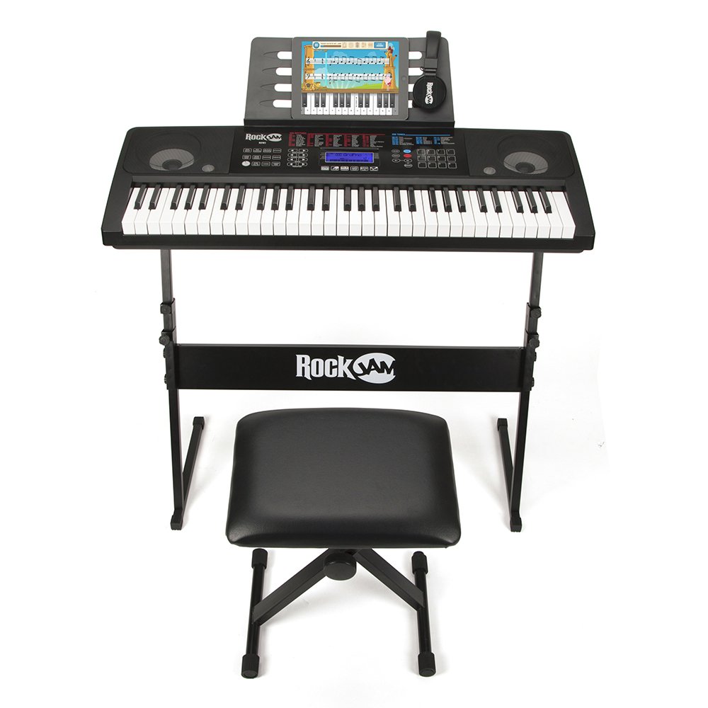 RockJam RJ561 61 Key Electronic Interactive Teaching Piano Keyboard with  Stand